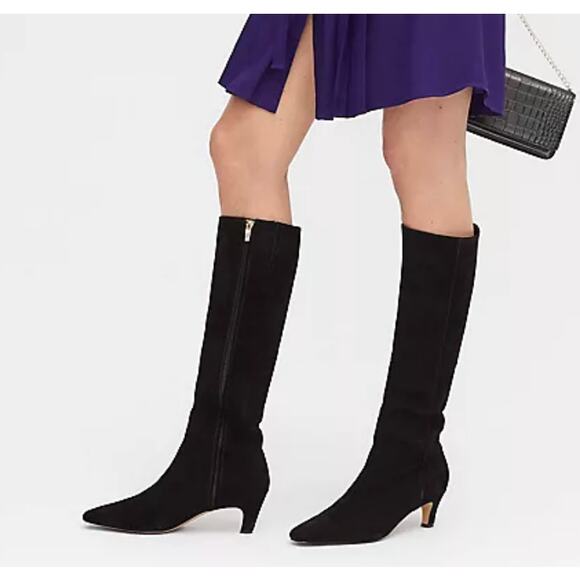 NWOB Ann Taylor Kitten Heel Tall Suede Boot 6.5 Black - Picture 1 of 6